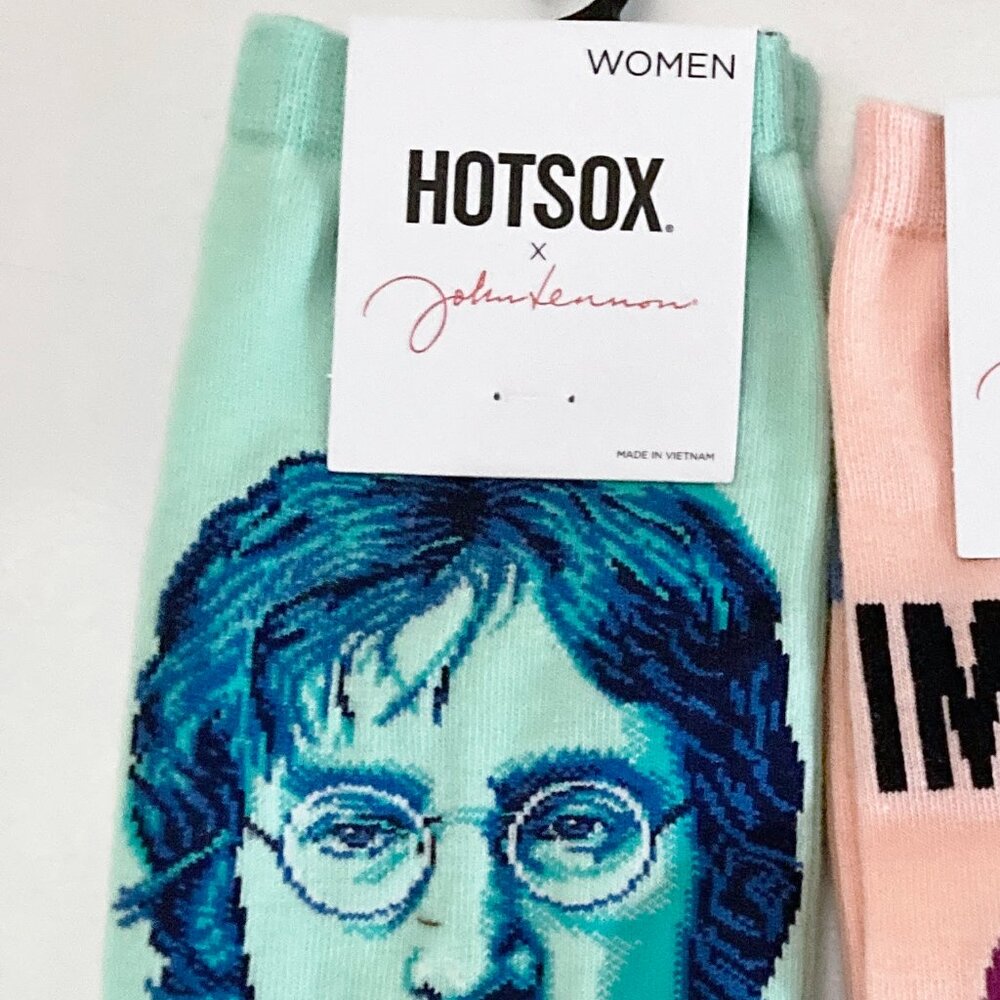 NEW Womens Hot Sox JOHN LENNON Beatles Crew Socks Novelty - Picture 3 of 4